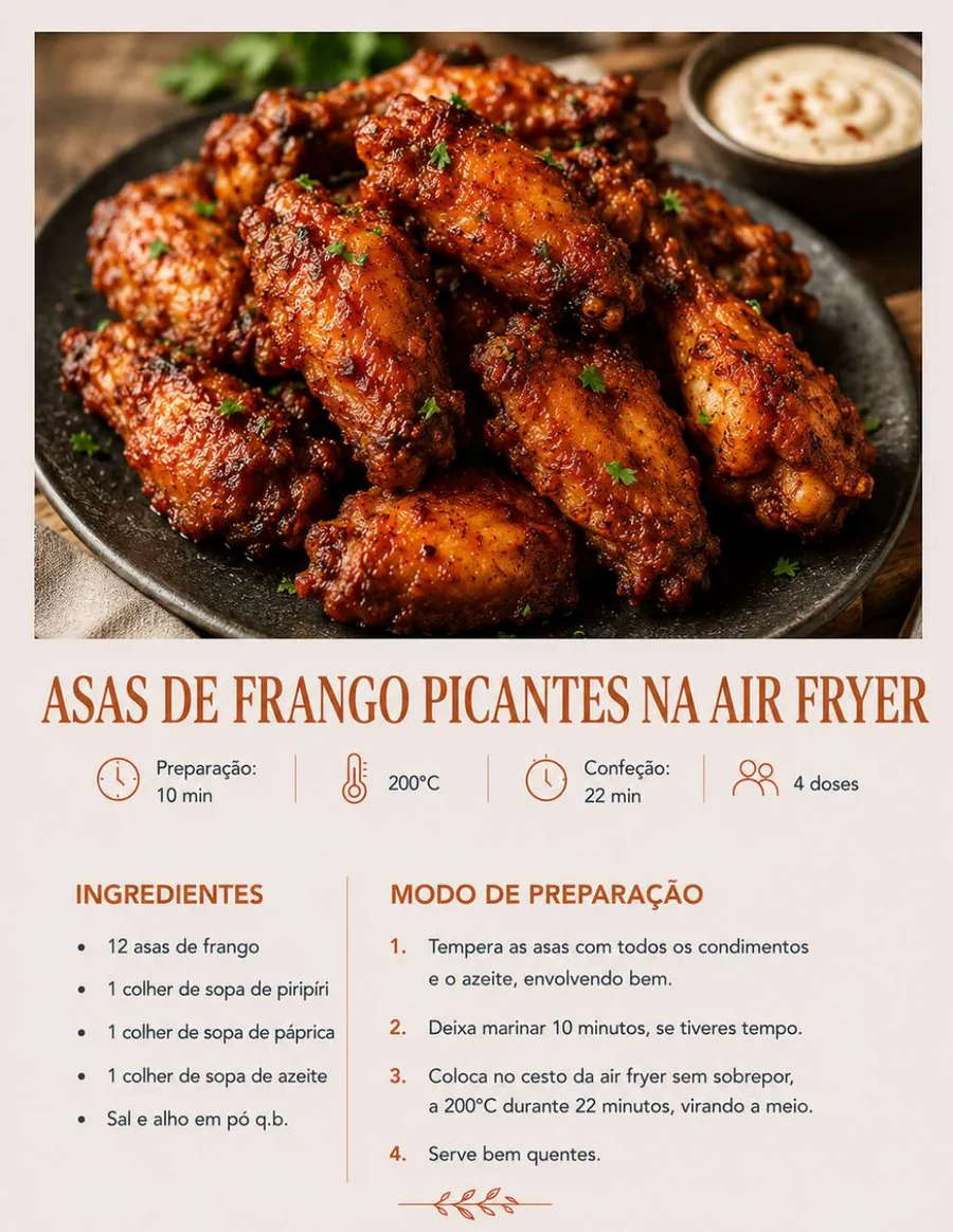 Asas de frango picantes na air fryer